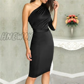 Hnewly New Sexy One Shoulder Bodycon Party Dresses Elegant Women Casual Midi Sheath Slim Dress